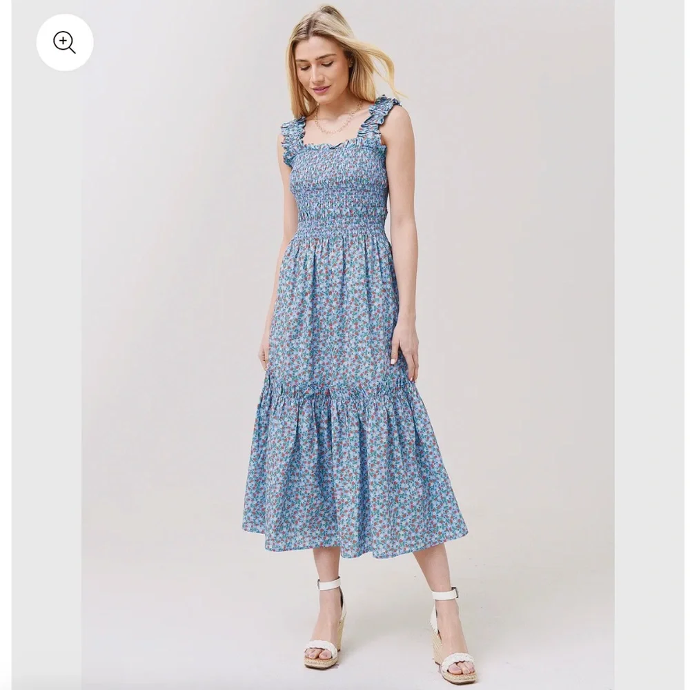 Sea New York Lilly Smocked Strawberry Midi Dress - Picture 2 of 9